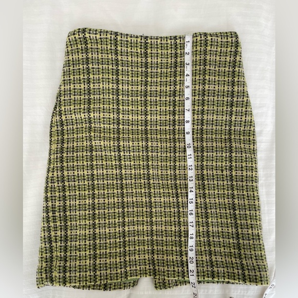 Theory Lime Green Plaid Tweed Wool Blend Knee Length Pencil Skirt Size 12 - Picture 15 of 15